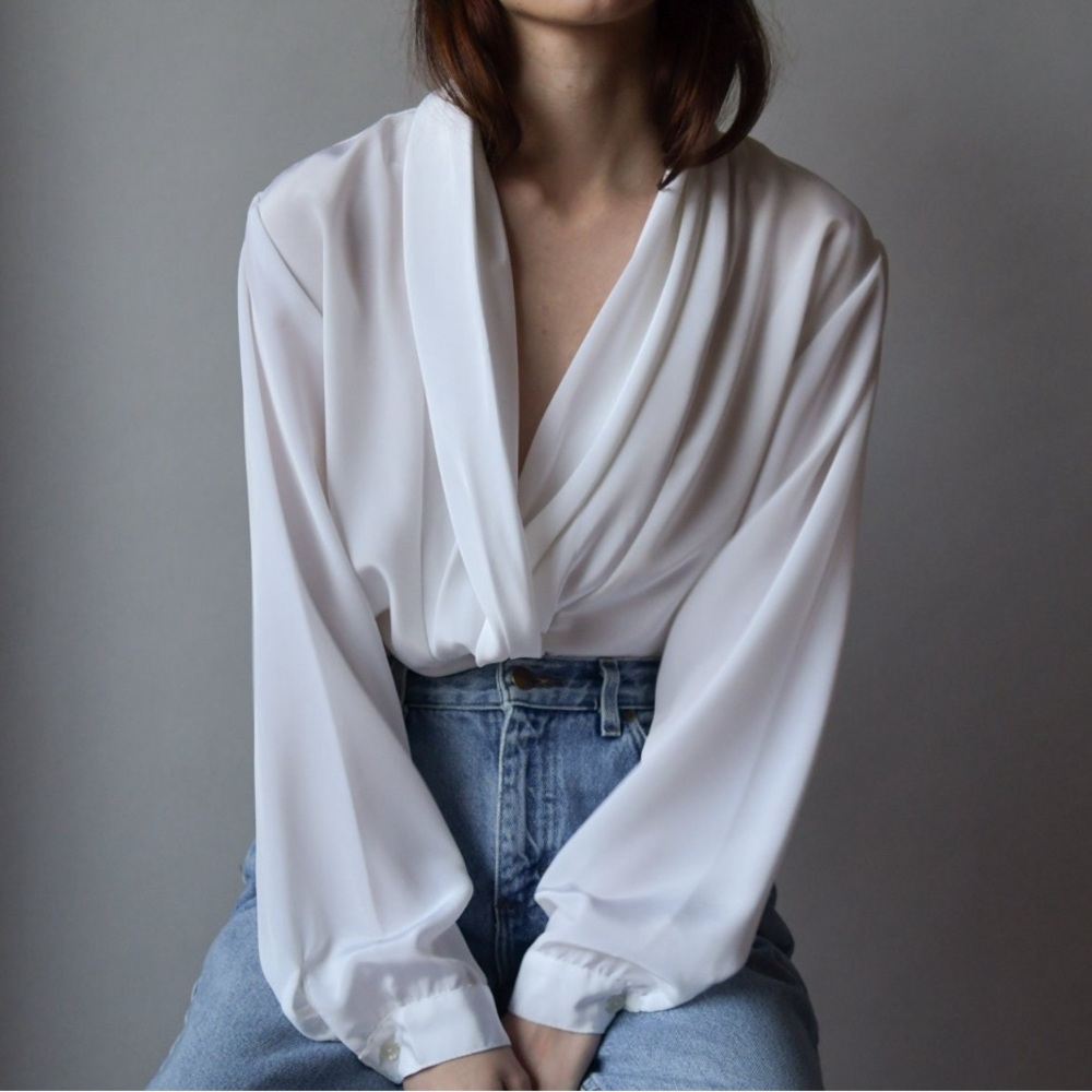 Vintage White Oversized Draped Blouse
